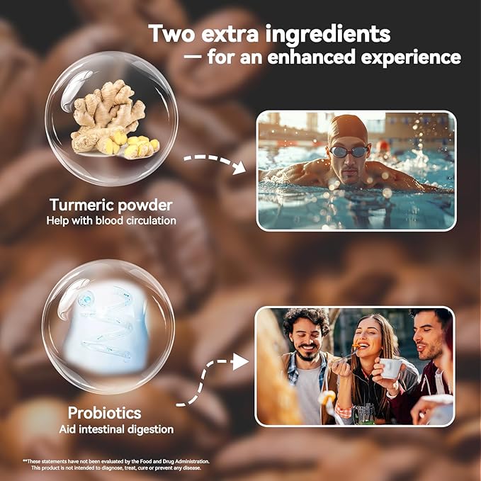 Organic Mushroom Coffee with Cordyceps, Shiitake, Chaga & 3 Other Mushrooms + Turmeric Powder – Gourmet Arabica Instant Coffee for Vitality & Wellness, 30 Servings (180g/6.35oz)