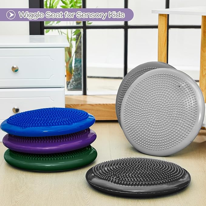 Amylove 6 Pcs Wiggle Seat Inflated Wobble Cushion for Sensory Kid 13 Inch Balance Disc Kids Flexible Seating Exercise Sensory Pad Chair Cushion for Classroom Office School