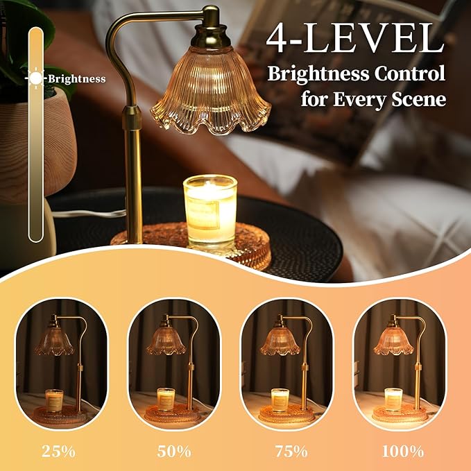 Candle Warmer Lamp with Adjustable Height - Flameless 4-Level Dimmable Wax Warmer, Timer Function & Stylish Design in Multiple Colors(Brown)