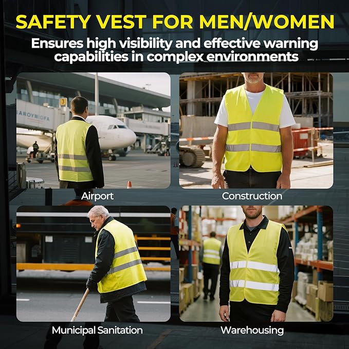 10 Pack Yellow Safety Vests, Bulk High Visibility Vest for Men / Woman(S-2XL), Adult Reflective Running Vest, Wholesale Work Vests For Construction,Running, Security,Cycling,Warehousing,Municipal