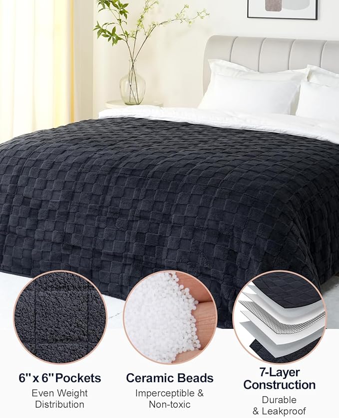 Kivik Dual Sided Weighted Blankets for Adults, Buttery Soft Stylish Checkered Heavy Blankets for Couch Sofa Bed - Ultra-Fluffy Fabric Brings Cloud-Like Comfort (48"x72", Black, 15 Pounds)