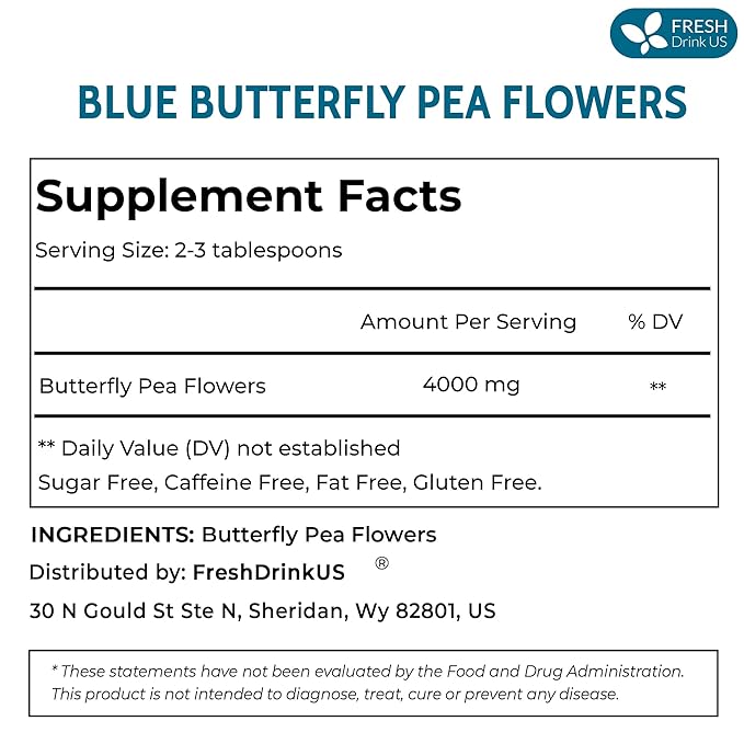 FreshDrinkUS, Premium 16oz Blue Butterfly Pea Flowers Dried β Premium Whole Flower Herbal Tea β Vibrant Blue Natural Color β Caffeine-Free Loose Flower Tea. Vegan