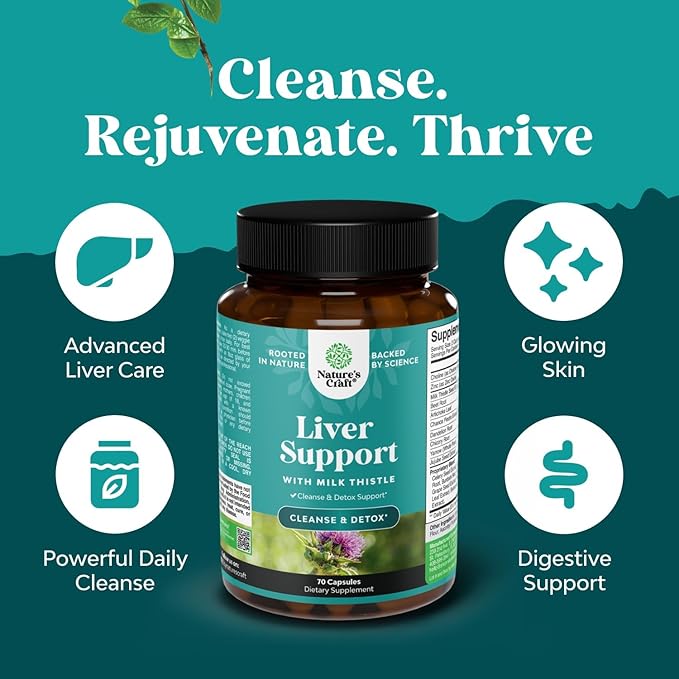 Liver Cleanse Detox & Repair 70 Capsules - Herbal Liver Support Milk Thistle Supplement - Silymarin Milk Thistle Supplements with Dandelion Root, Choline, Beetroot & Artichoke Extract