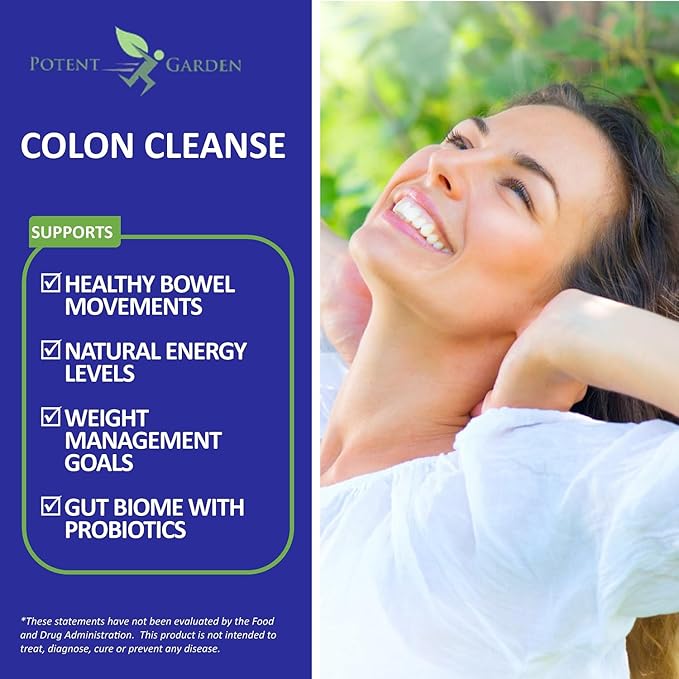 Potent Garden 15 Day Quick Colon Cleanse & Detox for Regularity and Healthy Digestion Support with Fiber, Herbs & Probiotics for Gut Health & Energy Support, Easy and Effective 30 Caps
