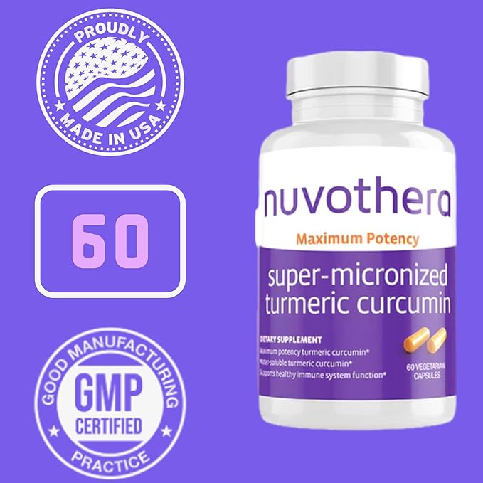 Nuvothera Super-Micronized Turmeric Curcumin Capsules 2-Month Supply Rapid Absorption, Whole Root, Non-GMO, Skin, Gut Health & Antioxidants(120 Capsules)