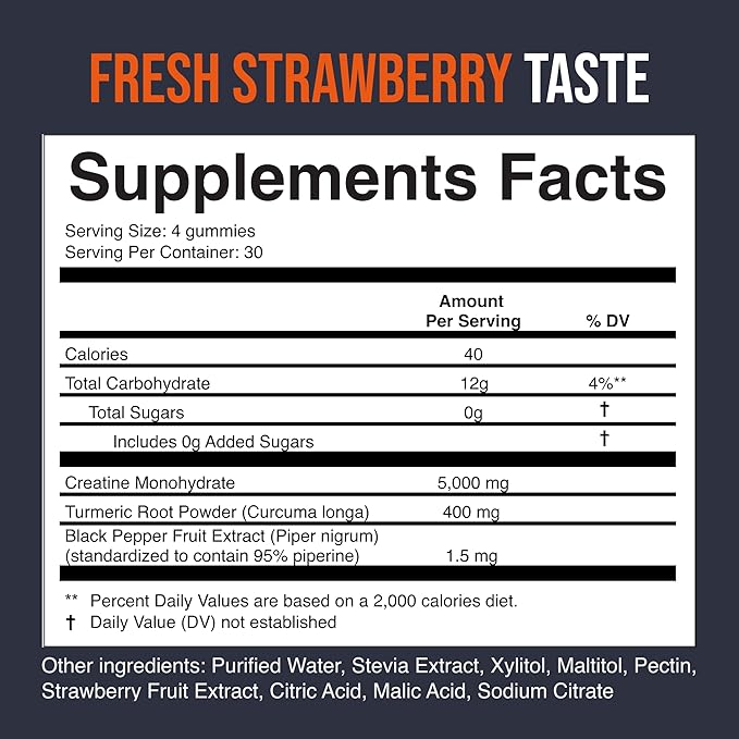 EcoWise Wellness 2 Pack Creatine Monohydrate Gummies 5000 mg, Fresh Strawberry Flavor, 120 Sugar-Free Vegan Chews, Creatine Supplement for Daily Routine