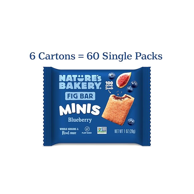Nature's Bakery Fig Bar Minis, Blueberry, Whole Grain, Vegan Friendly, Kosher, Non-GMO, 10 Ounce (Pack of 6)