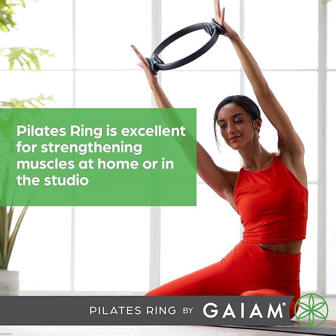 Gaiam Pilates Ring Fitness Circle - Lightweight & Durable Foam Padded Handles, Flexible Resistance Exercise Equipment for Toning Arms, Thighs/Legs & Core