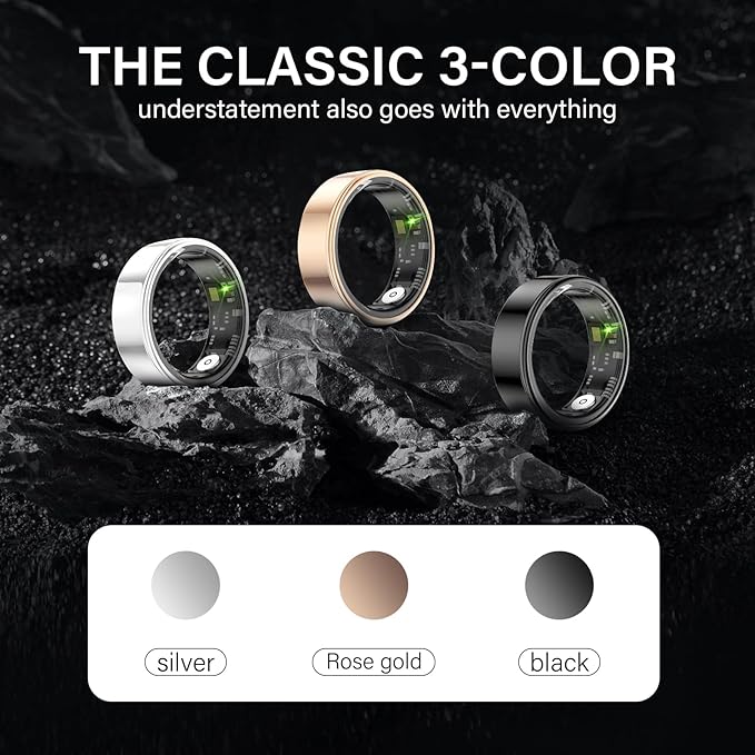 Smart Ring Health Tracker, Fitness Sleep and Heart Rate Monitor Smart Ring, Waterproof Bluetooth Fitness Tracker Ring IPX68 Waterproof (Rose Gold, 12)