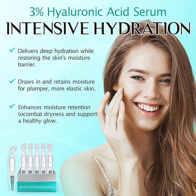 3% Hyaluronic Acid Serum for Face,Ultra-Hydrating Hyaluronic Acid Serum Tube Smooth Skin Deep Moisturizing Facial Serum for Anti-Aging with 30 Pcs Single-Use Vials Design