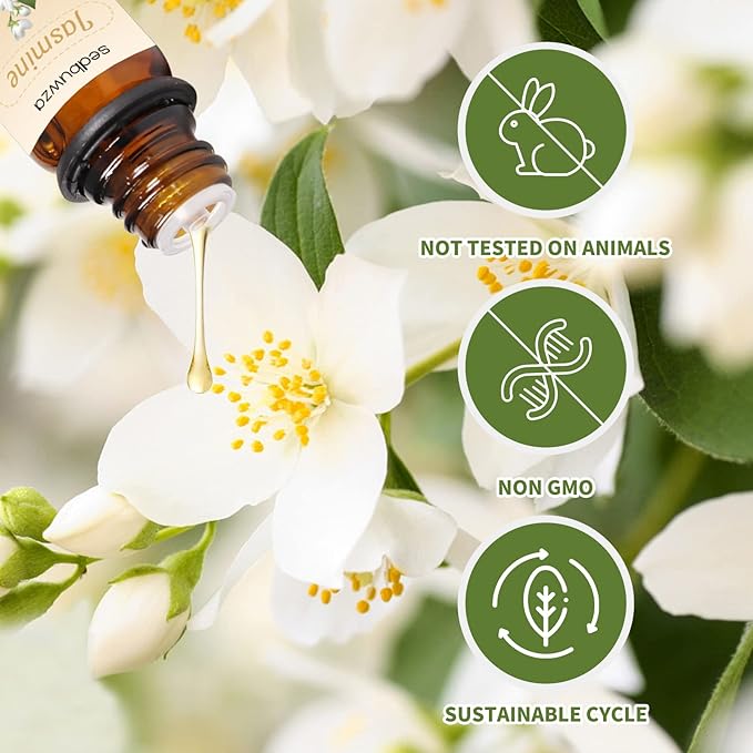 Sedbuwza Lavender Jasmine Essential Oil Set, Lavender Fragrance Oil Jasmine Scent Oil Set for Diffuser, Aromatherapy, Massage, Soap, Candle Making 2 x 10 ml