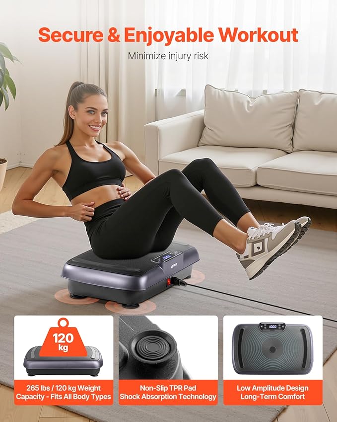 VEVOR Vibration Plate Exercise Machine, Whole Body Shaker for Lymphatic Drainage and Weight Loss, Home Workout Gym Fitness Equipment with 2 Resistance Bands, Vibrating Platform for Women Men
