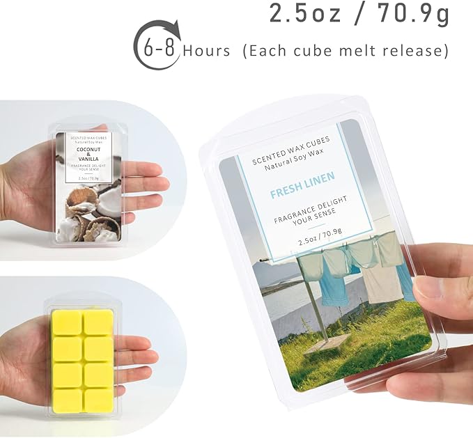 SCENTORINI Wax Melts Wax Cubes, Fresh Linen Wax Melts Strong Scent, Soy Scented Wax Melts for Wax Warmer, 2 x 2.5 oz