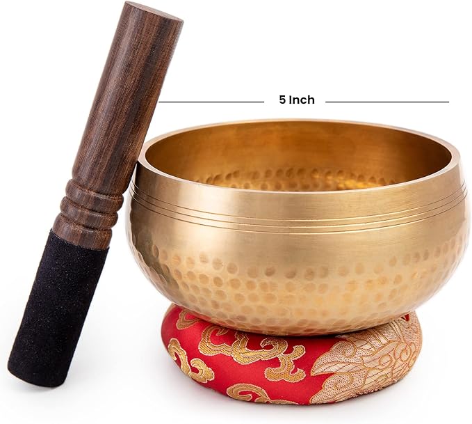Tibetan Singing Bowl Set - Easy To Play for Beginners - Authentic Handcrafted Mindfulness Meditation Holistic Sound 7 Chakra Healing Gift by Himalayan Bazaar (5")