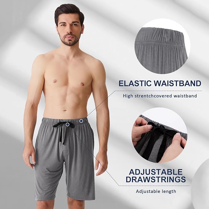 Men's Pajama bottoms Lounge Sleep Shorts Soft Comfortable Breathable Pajamas Shorts with Pockets 2 Pack