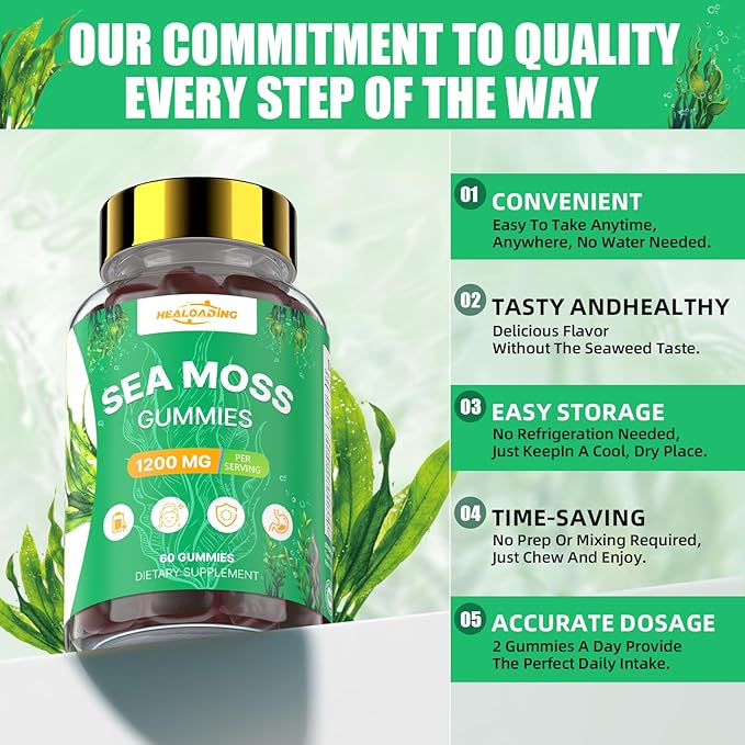 Irish Sea Moss Gummies: Seamoss Gummies Supplement with Bladderwrack Burdock Root & Ashwagandha Boosts Immune Support Gut Health Vegan Supplement for Adults & Kids 60 Gummies