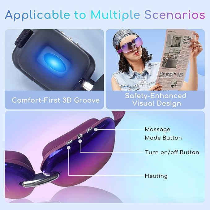 Eye Massager with Heat and Vibration, Portable Pocket-Size Massaging Eye Mask, Relieve Dark Circles/Eye Fatigue Massage Dry Eyes, Eye Strain Relief for Office Work and Travel