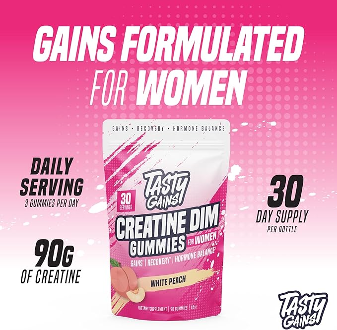 Creatine Gummies for women | 3g Creatine Monohydrate Per Serving | DIM Supplement 100 mg | Estrogen Balance for Women | Hormonal Acne, Hormone Balance, Glute Builder | Pineapple Mango Flavor