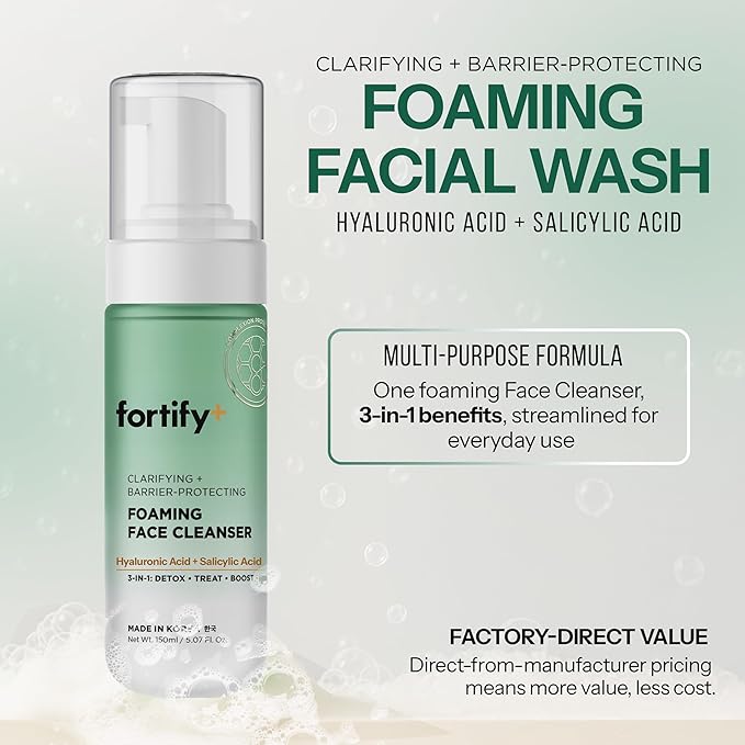 Facial Cleanser with Hyaluronic & Salicylic Acid – 3-in-1: Detox, Treat, Boost – Foaming Face Wash For Oily & Acne-Prone Skin – Dermatologist Tested, – Clean Beauty – 5.07 Fl Oz