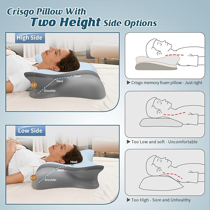 Cervical Neck Pillow - Cooling Pillow for Neck Pain Relief, Ergonomic Side Sleeper Pillow for Sleeping, Contour Memory Foam Pillows for Neck Support, Orthopedic Bed Pillow for Back Stomach Sleepers