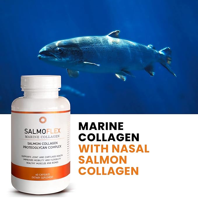 VITASEI Salmoflex Marine Collagen Peptides with Hyaluronic Acid and Vitamin C, D, E - Salmon Collagen Supplement for Bone and Joint - Hair, Skin and Nails Vitamins - 60 Capsules (Pack of 3)