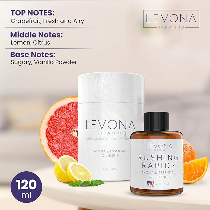 Levona Scent Essential Oils For Diffusers For Home: Hotel and Home Luxury Scents Oils For Diffuser - Rushing Rapids Scented Oil With Citrus Essential Oils And A Touch Of Vanilla Fragrance Oil - 500 Ml
