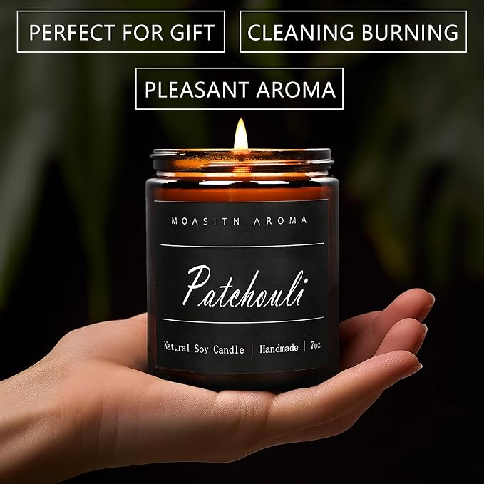 MOASITN Patchouli Highly Scented Candles for Home| Natural Soy Aromatherapy Candle| Handmade Long Lasting Jar Candle| Candel Gift for Women,Men as Relaxing,Birthday,Housewarming Gifts| 7oz