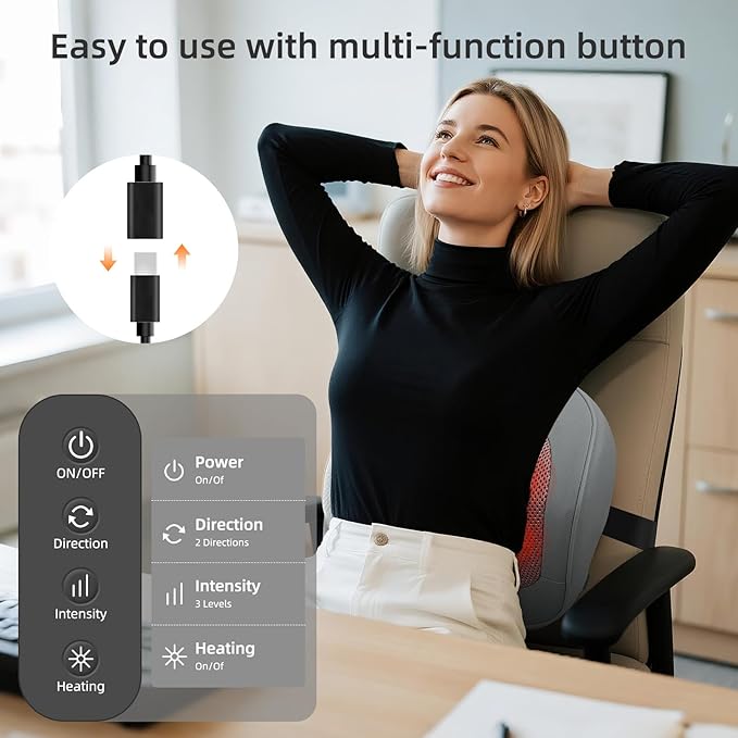 Shiatsu Back and Neck Massager with Heat - Deep Tissue 4D Kneading Massage Pillow for Pain Relief, Electric Shoulder Mlassager for Neck, Lower Back, Legs, Gifts for Men Women Mom Dad. Home Office car