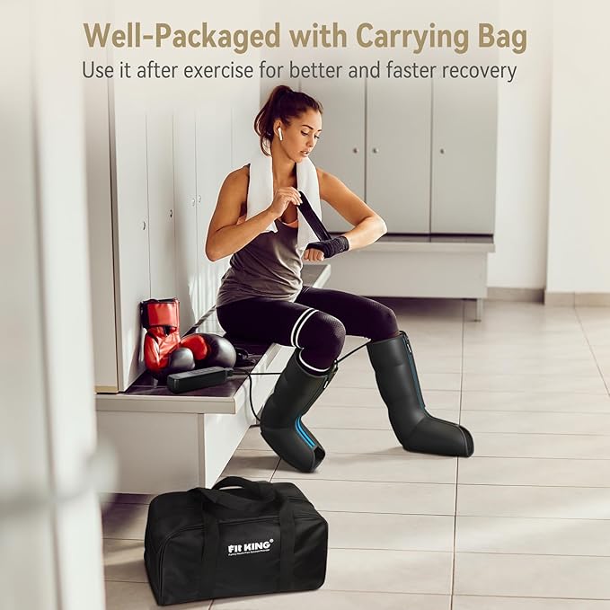 FIT KING Leg Massager with Heat and Compression Therapy, Leg Compression Massage for Circulation, Swollen Leg, RLS Pain & Fatigue Relief, Foot Calf Massager Boots, Recovery Gift for Mom Dad