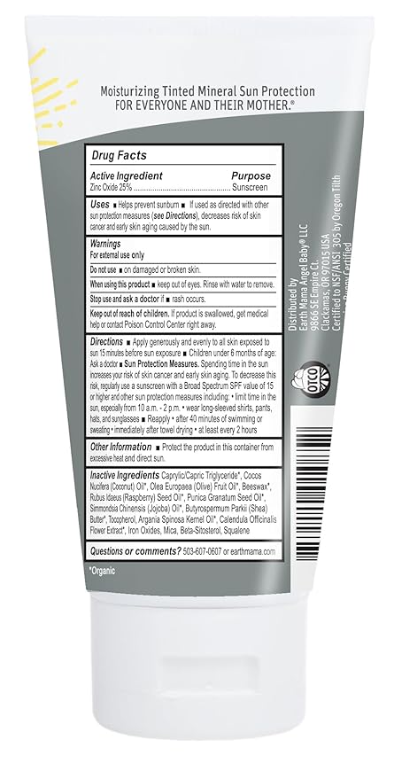 Earth Mama Tinted Mineral Sunscreen Lotion SPF 40, Contains Organic Argan and Red Raspberry Seed Oil, 3-Ounces