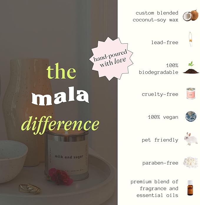 MALA Milk & Sugar Cinnamon & Vanilla Candle for Home – Foodie/Gourmand – Vegan Soy Aromatherapy – 45 Hour Clean Burn – Organic Non Toxic Candles – Cozy Room Decor – 6.8 oz