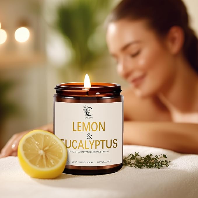 Lemon Eucalyptus Scented Candles for Fall Home Decor, 7oz Birthday Candles, Floral Aromatherapy Chirstmas Candle for Bedroom Bath Birthday New Job House Warming Gifts Halloween Chirstmas Decor
