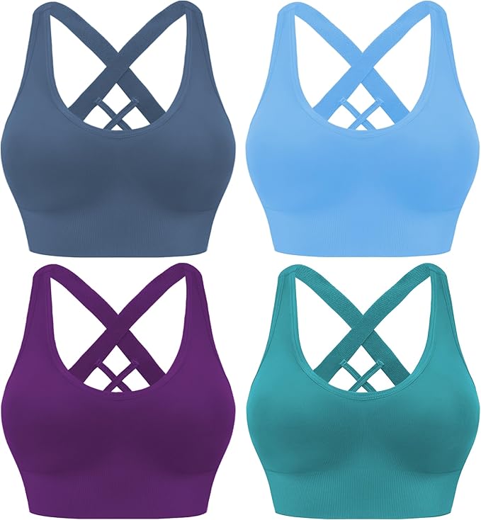 Evercute Sports Bra for Women Padded Medium Support Criss Cross Strappy Bras Seamless High Impact Yoga Exercise Athletic Bras