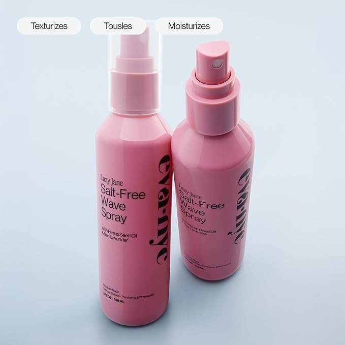 Eva NYC Salt-Free Effortless Texture Wave Spray - Lightweight, Buildable Formula to Enhance Waves - Hemp Seed Oil + Sea Lavender for Moisture - For Straight-Wavy Hair Types - Lavender Scent - 5 fl oz