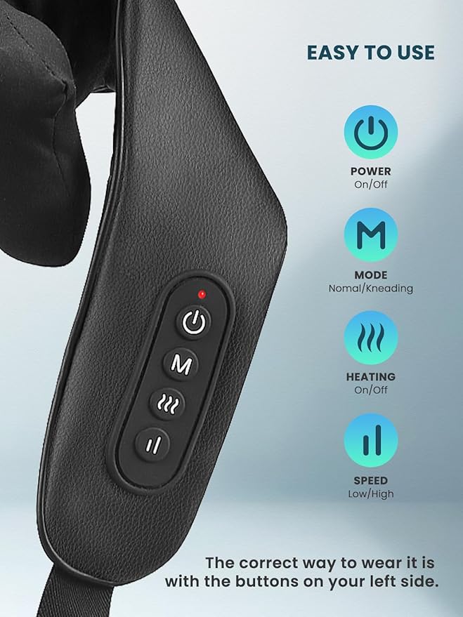 Cordless Shiatsu Neck Back Massager with Soothing Heat, USB C Rechargeable Deep Tissue 6D Kneading Electric Massage for Muscle Pain Relief, Lightweight and Hand-Free for Home, Office, and Car Use