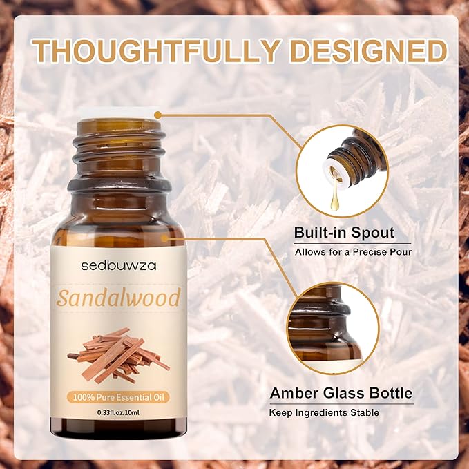 Sedbuwza Sandalwood Essential Oil, Pure Organic Sandalwood Fragrance Oil for Diffuser, Humidifier, Soap, Candle, Perfume