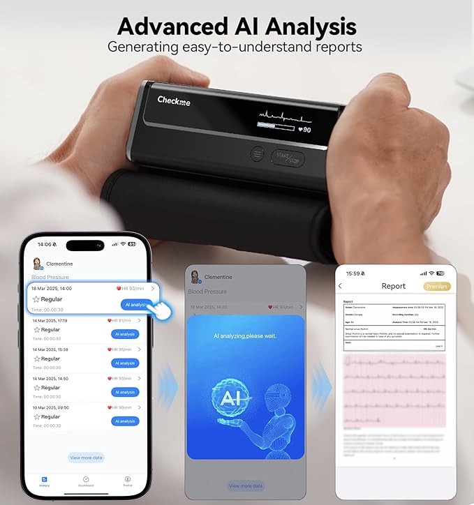 Checkme WiFi Blood Pressure Monitor for Home Use, Bluetooth Automatic Arm Cuff, Smart Digital BP Machine, Wireless Portable USB Rechargeable with X3 Accuracy Function, Free APP for iOS & Android Black