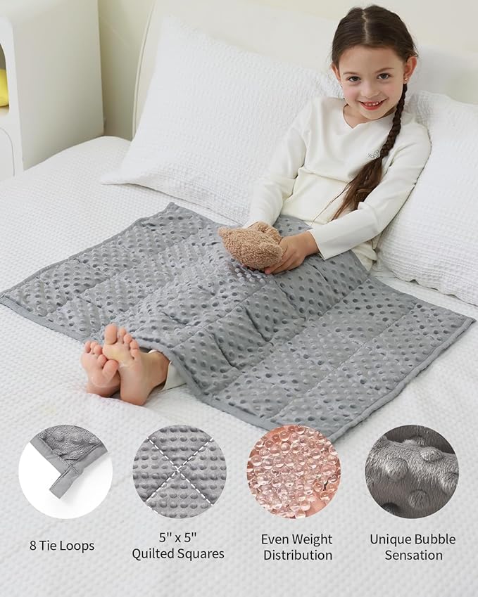 Mr. Sandman Weighted Lap Blanket 2LBS 20 x 30 Inches, Minky Dots Heavy Blanket with Glass Beads, Soft and Cooling for School and Home, Grey