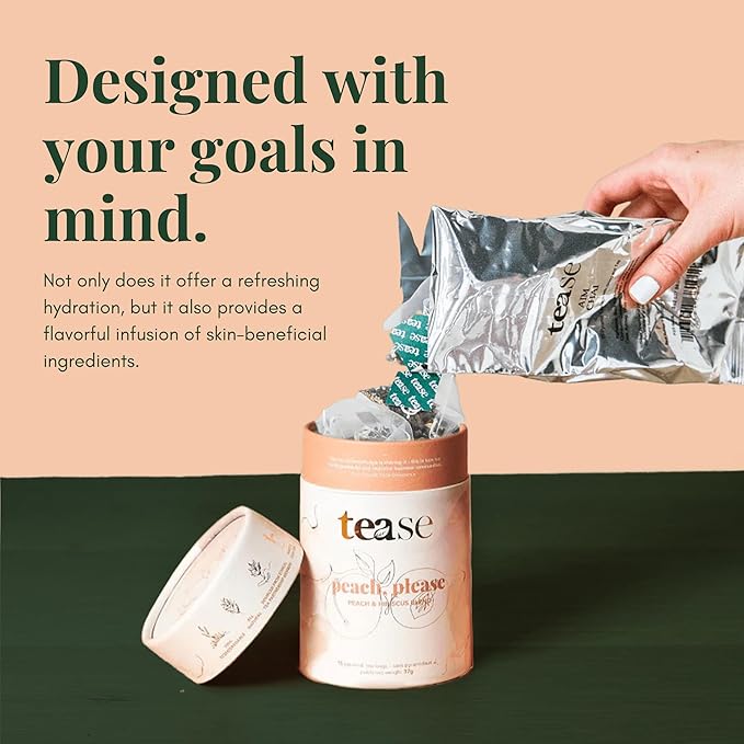 Tease Tea Peach Herbal Tea - Peach Please Caffeine Free Tea, Made with Organic Peaches, Hibiscus Flowers, and Rosehip, Hibiscus Tea Blend For Juicy Fresh Hydration And Glowing Skin