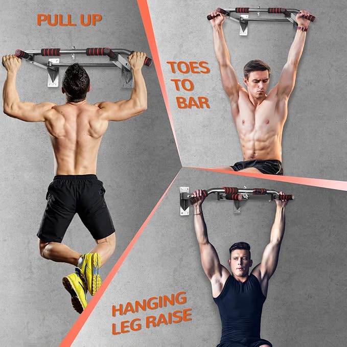 Pull Up Bar Wall Mounted Multifunctional Wall Mounted Pull Up Bar for Home Gym Workout Strength Training Equipment (Silver)
