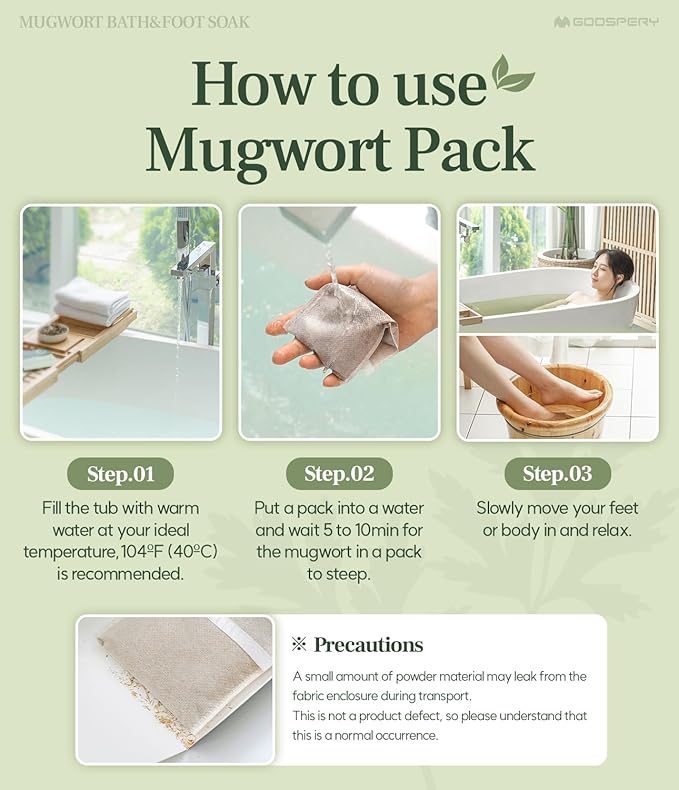 Monage Korean Organic Mugwort Bath and Foot Soak (10 Pack) Natural Home Spa Therapy with Traditional Korean Healing Properties and Relaxation Benefits, Skin Soothing, Muscle Relief, Korean Skin Care