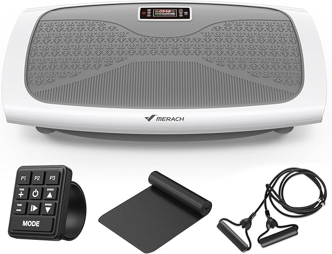 MERACH Vibration Plate Exercise Machine, 3D & 4D Vibration Plate for Lymphatic Drainage Weight Loss with 2 Tension Ropes, Whole Body Vibration Platform for Women Men, Exercise Equipment for Home