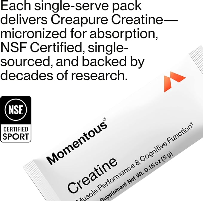 Momentous Creatine Monohydrate Powder - Creapure Creatine Powder - Supports Strength, Lean Muscle, & Recovery for Men & Women - NSF Certified for Sport - 5 g per Serving - 15 Servings