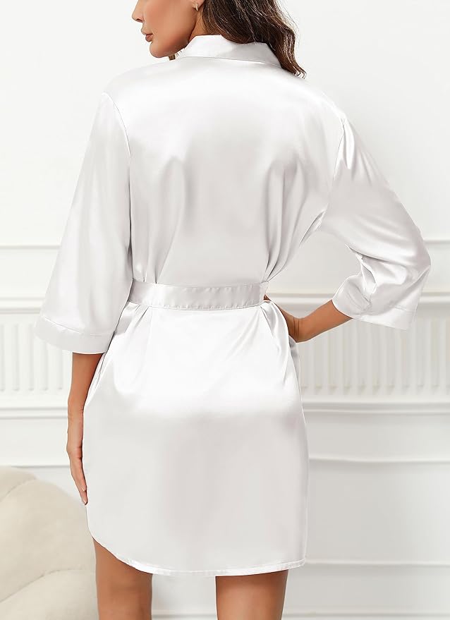 Samring Women's Bride Bridesmaids Robe Short Satin Kimono Robes for Wedding & Bridal Party Silk Bathrobes for Women