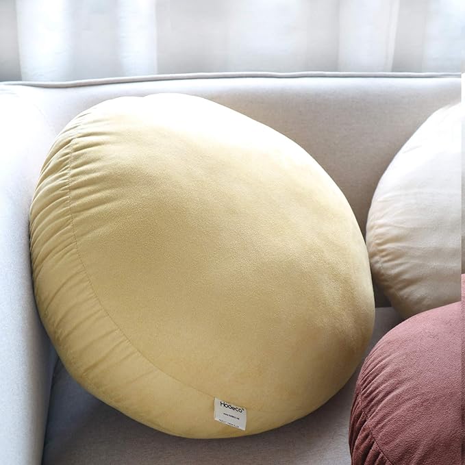 Round Throw Pillow 18x18 for Kids 100% Polyester Filling Super Soft Cushion Ultra Fluffy Down-Like Touch Decor Round Floor Pillow for Couch Bed Sofa, Ginger Yellow, 1 Piece