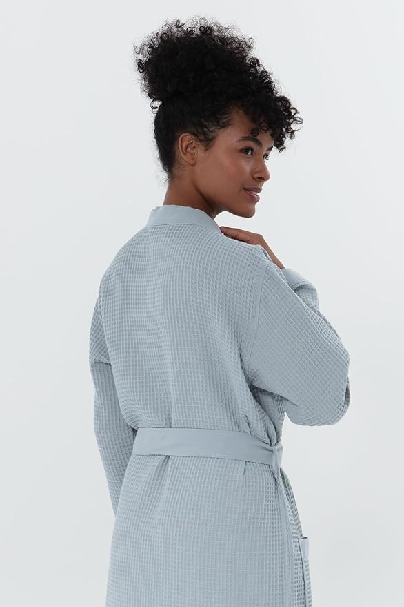 SEYANTE Women’s Luxury Waffle Shawl Collar, Hooded Robe w Piping – Lightweight, Long, Ultra Soft Spa Sleepwear Bathrobe