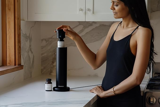 AromaTech New AroMini BT Plus Scent Diffuser w/Bluetooth – Cold-Air Diffusion Scent Machine for Home, Office, Hotel, Spa – Nebulizing Diffusion System for Essential Oil Blends (Silver)