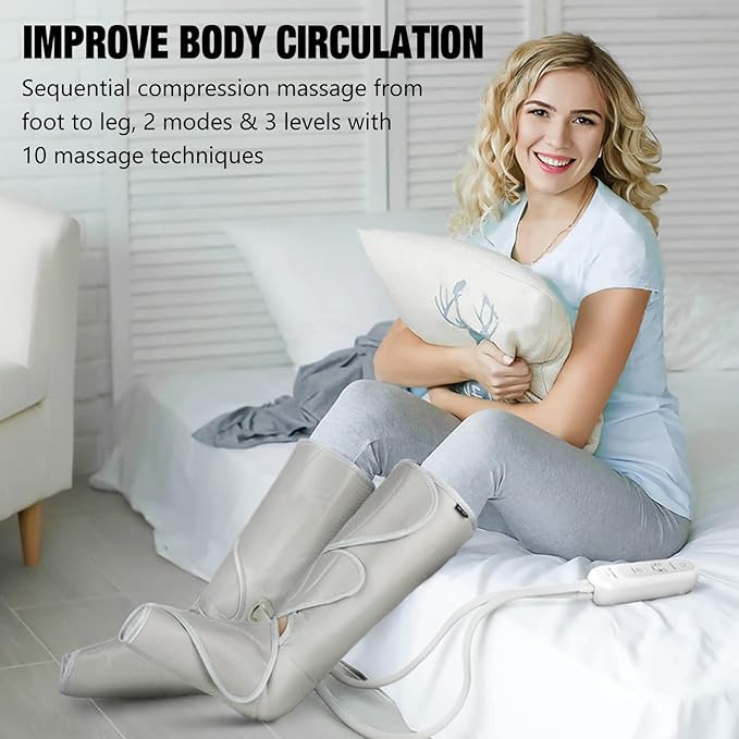 FIT KING Air Compression Leg Massager for Circulation to Relieve Pain, Swelling, Edema, RLS, Ideal Gift for Mom Wife (Extensions Included)