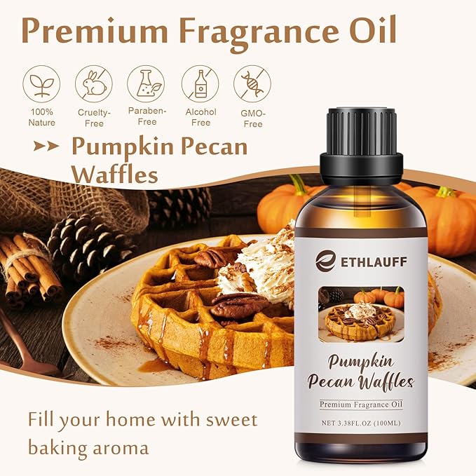 Pumpkin Pecan Waffles Fragrance Oil, Fall Essential Oil for Diffusers for Home,Candle Scented Oils for Soap Making, Bath Bombs, Massage -3.38FL.OZ