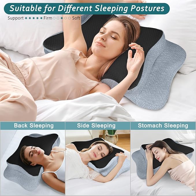 Cervical Neck Pillow for Pain Relief Sleeping, Contour Memory Foam Pillows, Ergonomic Side Sleeper Pillows for Adults, Orthopedic Neck Support Pillow for Back Stomach Sleepers-King Size